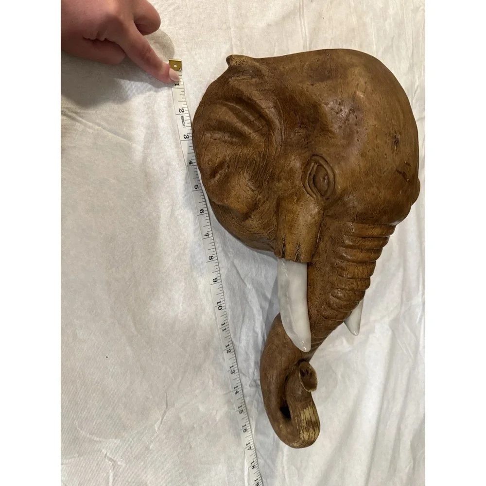 Elephant‎ Wall Hook Safari Decor Faux Wood Resin Head Trophy Head Animal Wall